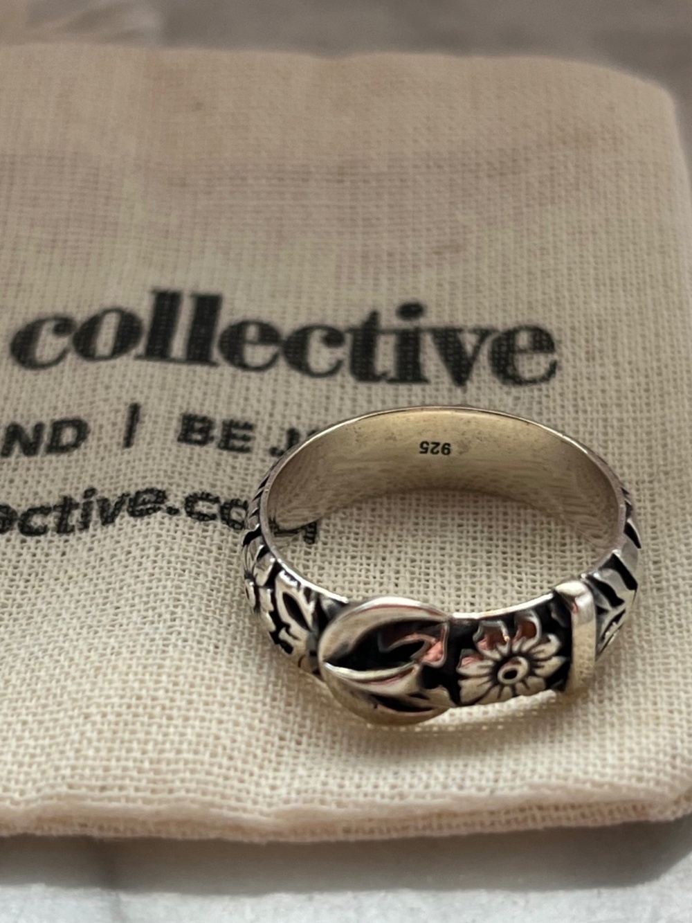 The Good Collective 925 Silver Victorian Style Buckle Flower Ring Sz. 8